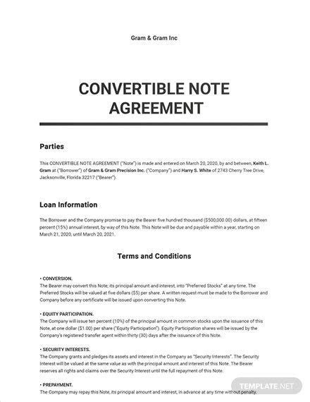 convertible note template word